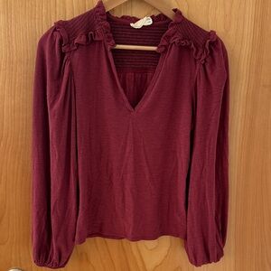 Nation LTD dolly mocked long sleeve Deep Red Ruffle Blouse